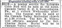 Bice, Sylvanus Cobb -FuneralNotice